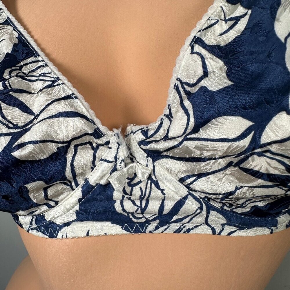 Vintage Adriana‎ Papell 34D Bra Floral Blue White Silk Underwire Plunge 6430 - Picture 9 of 14